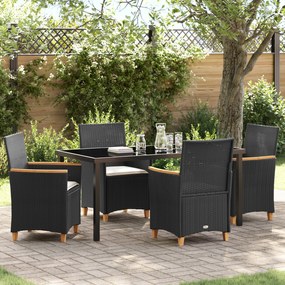 vidaXL Conjunto de Jantar de Jardim com Almofadas Pretas em Vime PE