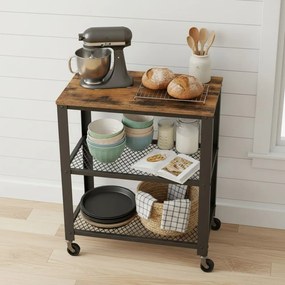 Carrinho de cozinha com 3 níveis 40 x 60 x 77,5 cm castanho vintage-preto