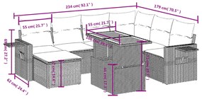 8 pcs conjunto sofás de jardim com almofadões vime PE preto