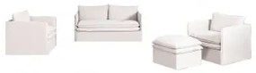 Conjunto De Sala De Estar Com Sofá De 2 Lugares, 2 Poltronas E Pufe Em Linho E Algodão Grace Tecido Branco Quebrado - Sklum