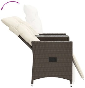 Sofá de jardim reclinável 2 lugares com mesa vime PE castanho