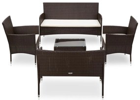 5 pcs conjunto lounge jardim c/ almofadões vime PE castanho