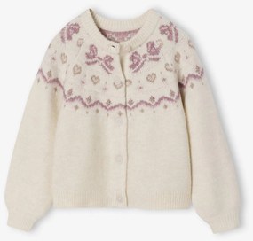 Casaco de malha de Natal com motivos jacquard e detalhes brilhantes, para menina cru