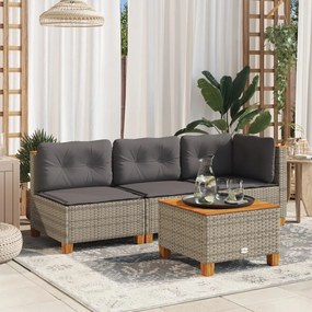 vidaXL Mesa de jardim 55x55x36 cm vime PE e madeira de acácia cinzento