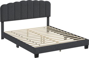 Cama de Casal Estofada 160x200 cm (COLCHÃO NÃO INCLUIDO) com Cabeceira Ajustável Acolchoada Ripas de Madeira Cinzento-Antracite