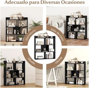 Estante aberta com 7 cubos de madeira 80 x 20 x 90 cm para quarto e sala de estar Preta
