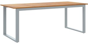 Mesa de Jantar Externa vidaXL Cinza 200x90x75 cm Aço&amp;Madeira Sólida Ac