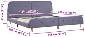 Estrutura de cama sem colchão 150x200 cm tecido cinzento-claro