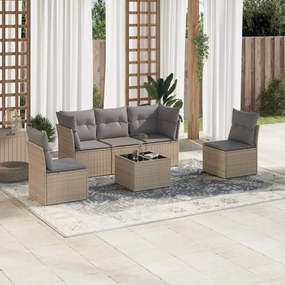 6 pcs conjunto de sofás p/ jardim com almofadões vime PE bege