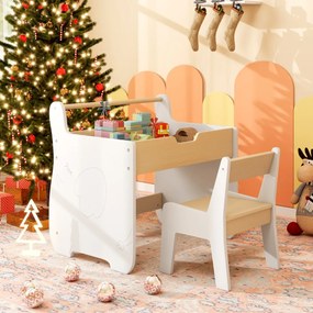 Conjunto de mesa e cadeira infantil de madeira 2 em 1 para crianças com tabuleiro removível, branco