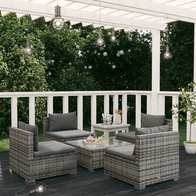 vidaXL 5 pcs conjunto lounge de jardim c/ almofadões vime PE cinzento