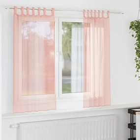 Cortinas de voile com laços 2 pcs rosa 140x140 cm