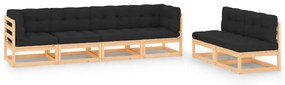 vidaXL 6 pcs conjunto lounge de jardim c/ almofadões pinho maciço