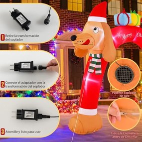 Arco insuflável de Natal com 242 cm de altura, LED, ventilador integrado, cordas e estacas multicolorido