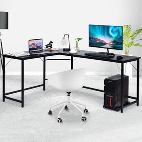 Mesa de computador de canto para escritório doméstico mesa de computador em forma de L 168 x 125 x 74 cm preta