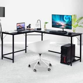 Secretária de canto 168 x 125 x 74 cm para computador em casa ou escritório Mesa para computador em forma de L Preto