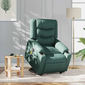 Poltrona elétrica elevatória massagens tecido verde-escuro