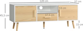 Móvel de TV até 46 polegadas com 1 gaveta, 2 armários, 1 nicho e 1 passador de cabos - 120 x 37 x 45,5 cm branco