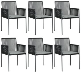 7 pcs conjunto jantar p/ jardim c/ almofadões vime PE/aço preto