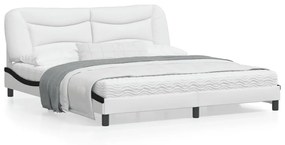 vidaXL Estrutura cama c/ luzes LED 180x200cm couro artif. branco/preto