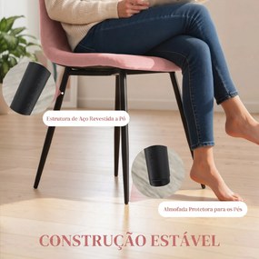 Conjunto de 4 Cadeiras de Jantar em Veludo (MESA NÃO INCLUIDA) com Pernas de Aço para Sala 45x54x87 cm Rosa