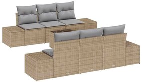 Conjunto de sofá de jardim 7 peças com almofadas bege em rattan sintét