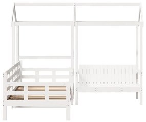 Conj. sofá-cama e banco c/ telhado 90x190cm pinho maciço branco