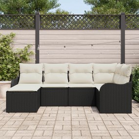 Conjunto de Sofá de Jardim de 6 Peças com Almofadas Preto Rattan Polie