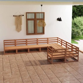 9 pcs conjunto lounge de jardim pinho sólido