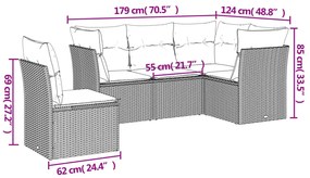 5 pcs conjunto sofás p/ jardim c/ almofadões vime PE castanho