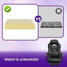 Cadeira ergonómica gaming com apoio para os pés, para escritório 70 x 70 x (122-134) cm, almofadas ajustáveis para a cabeça e a região lombar Preta
