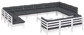 14 pcs conjunto lounge de jardim c/ almofadões pinho branco