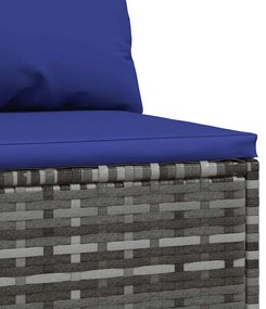 3 pcs conjunto lounge de jardim c/ almofadões vime PE cinzento
