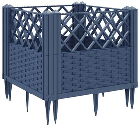 Vaso/floreira de jardim c/ estacas 43,5x43,5x43,5cm PP cinzento azul