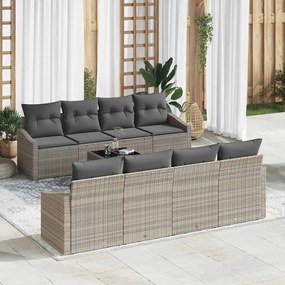 vidaXL Conjunto de Sofá de Jardim de 9 Peças com Almofadas em Cinza-Claro de Vime PE