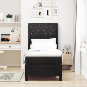 Cama Box Spring vidaXL com Colchão e LED Preto 80x200 cm Veludo