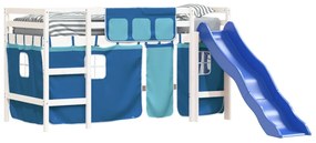 Cama alta p/ criança c/ cortinas 90x190 cm pinho maciço azul