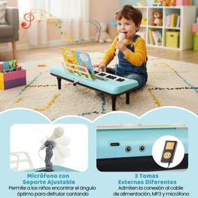 Teclado de 37 teclas para crianças com microfone, suporte e pés removíveis para maiores de 3 anos Azul