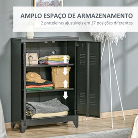 Armário de Metal de Armazenamento com Dupla Porta 2 Prateleiras com Altura Ajustável Armário para Escritório 75x33x110cm Preto