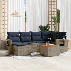 vidaXL 7 pcs conjunto sofás p/ jardim c/ almofadões vime PE cinzento