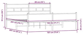 Estrutura de cama sem colchão 180x200cm metal carvalho sonoma