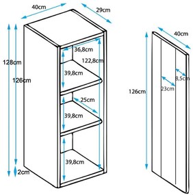 Vitrine Alta Fajões – 40x128 cm – Branco e Preto com LED Azul – Com Pé