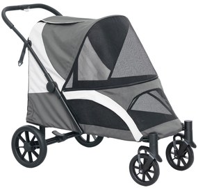 Carrinho Dobrável para Cães com Janelas de Malha Almofadado Lavável Correias de Segurança 124x67x100 cm Cinzento Escuro