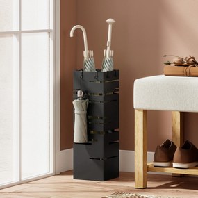 Suporte para Guarda Chuva Metálico com 4 Ganchos e Bandeja de Recolha de Gotas Removível  15,5x15,5x49 cm Preto