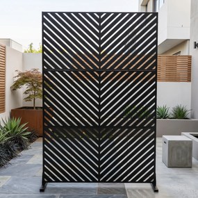 Biombo de Privacidade Exterior, 121 x 40 x 183 cm, Base Independente, Preto