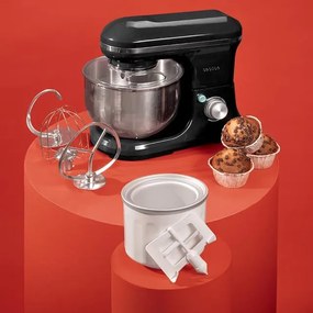 Misturador com 5 funções Cecomixer Merengue 5L 1200 Ice-Cream Black Mixer, design elegante e acessórios para misturar e amassar. Inclui função para fa