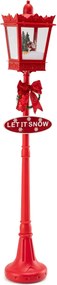 Candeeiro Natal musical natalina com 185 cm com luzes LED brancas quentes Efeitos de neve Base recarregável Vermelho