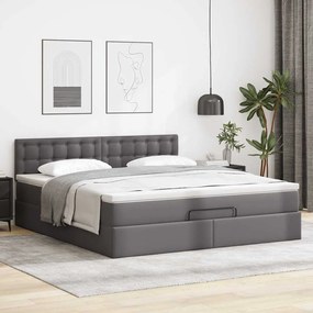 Cama otomana com colchões &amp; LEDs 180x200 cm couro artificial