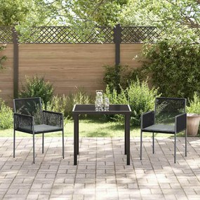 Conjunto de Jantar para Jardim com Almofadas – 3 Peças – Preto – Ratta