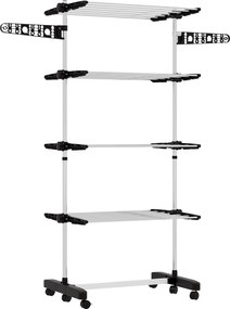 HOMCOM Estendal Vertical Dobrável de 4 Níveis com 6 Rodas 2 Laterais Dobráveis Prateleiras Ajustáveis 142x55x172cm Preto | Aosom Portugal